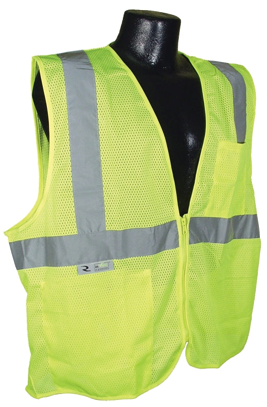 RADIANS Radians SV2ZGM-XL Economical Safety Vest, XL, Unisex, Fits to Chest Size: 28 in, Polyester, Green/Silver, Zipper