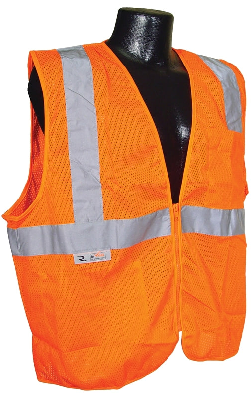RADIANS Radians SV2ZOM-XL Economical Safety Vest, XL, Unisex, Fits to Chest Size: 28 in, Polyester, Orange/Silver, Zipper