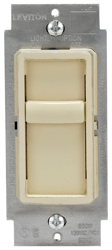 LEVITON Leviton C21-06672-1LI Slide Dimmer, 120 VAC, 150 W, CFL, Halogen, Incandescent, LED Lamp, Ivory