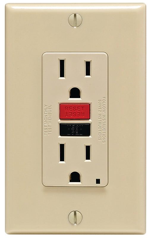 LEVITON Leviton SmartlockPro C21-GFNT1-RNI GFCI Duplex Receptacle, 2 -Pole, 15 A, 125 V, Back, Side Wiring, NEMA: 5-15R ELECTRICAL LEVITON