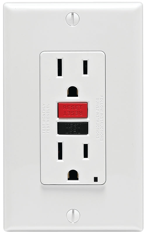 LEVITON Leviton C12-GFNT1-RNW GFCI Duplex Receptacle, Polycarbonate, White, 2-Pole, 15 A, 125 V, Back, Side Wiring ELECTRICAL LEVITON
