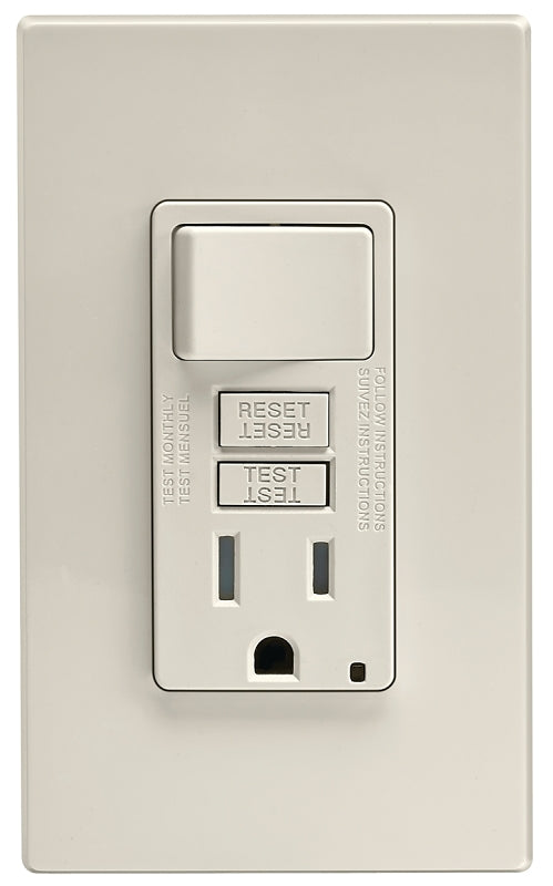 LEVITON Leviton C96-GFSW1-00T Combination Switch, 2 -Pole, 15 A, 125 V, Light Almond