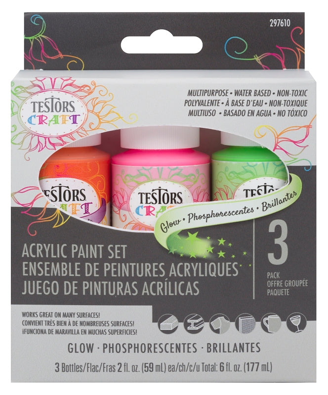 TESTORS Testors 297610 Craft Paint Set, 2 oz Bottle, Includes: (1) Rockstar, (1) Alien Green, (1) Toucan Acrylic Craft Paints PAINT TESTORS