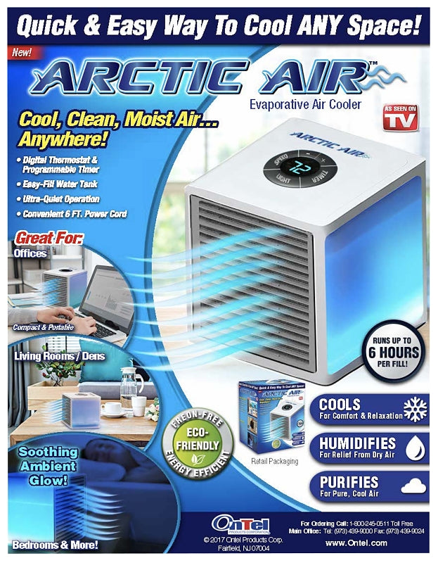 ARCTIC AIR ARCTIC AIR Ultra AAU-MC12/4 Portable Evaporative Cooler, 1 gal Tank, 3-Speed, 120 V, 1.5 A, Blue/White