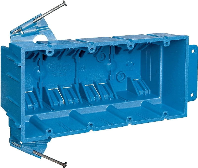 CARLON Carlon BH464A Outlet Box, 4 -Gang, PVC, Blue, Nail Mounting ELECTRICAL CARLON