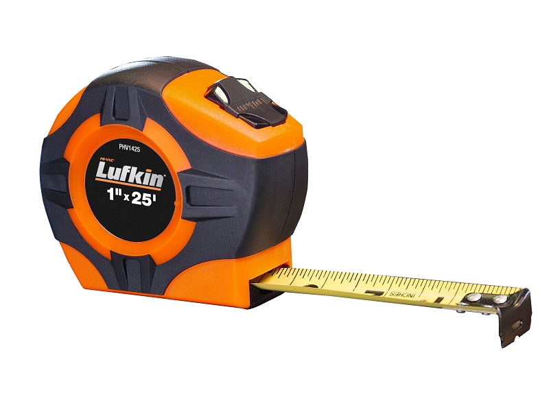 LUFKIN Crescent Lufkin PHV1425DN Tape Measure, A4 Blade, 25 ft L Blade, 1 in W Blade, Steel Blade, ABS Case, Orange Case
