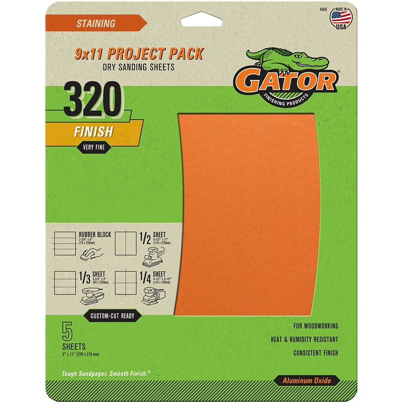 GATOR Gator 4466 Sanding Sheet, 11 in L, 9 in W, Very Fine, 320 Grit, Garnet Abrasive, Paper Backing PAINT GATOR