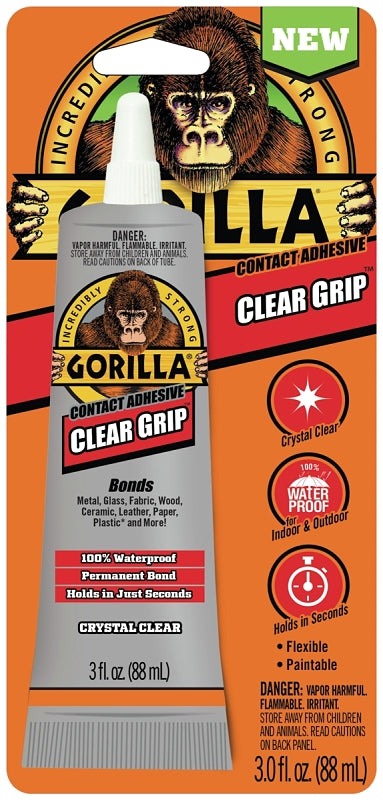 GORILLA Gorilla Clear Grip 8040002 Contact Adhesive, Liquid, Characteristic, Clear, 3 oz Tube PAINT GORILLA