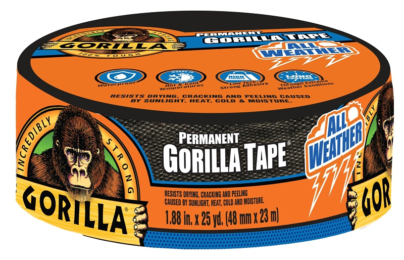 GORILLA Gorilla 6009002 Permanent Tape, 25 yd L, 1.88 in W, Black PAINT GORILLA