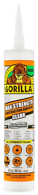GORILLA Gorilla 8212302 Construction Adhesive, Clear, 9 oz Cartridge