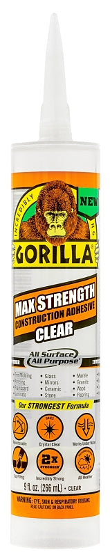 GORILLA Gorilla 8212302 Construction Adhesive, Clear, 9 oz Cartridge
