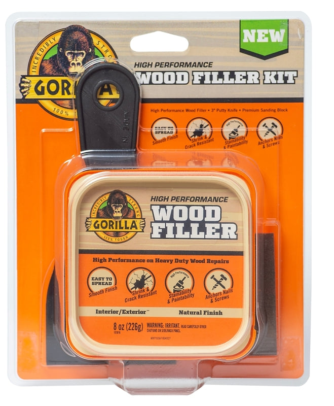 GORILLA Gorilla 108029 Wood Filler Kit, Paste, Odorless to Mild, Natural Wood, 8 oz PAINT GORILLA