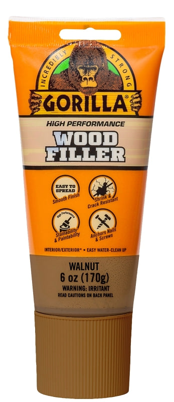 GORILLA Gorilla 112126 Wood Filler, High-Performance, Brown/Walnut, 6 oz, Tube PAINT GORILLA