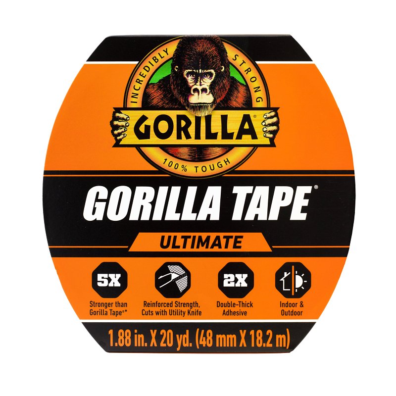 GORILLA GLUE Gorilla 113499 Duct Tape, 20 yd L, 1.88 in W, Polyethylene Backing, Black PAINT GORILLA GLUE