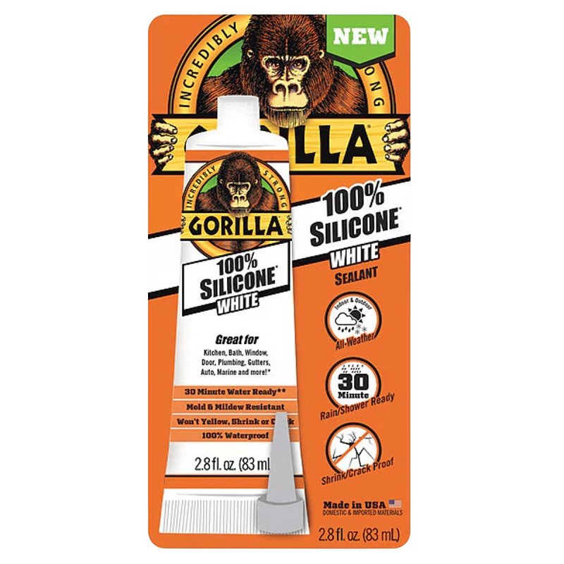 GORILLA GLUE Gorilla 108329 Sealant, White, 1 day Curing, >40 deg F, 2.8 fl-oz Tube