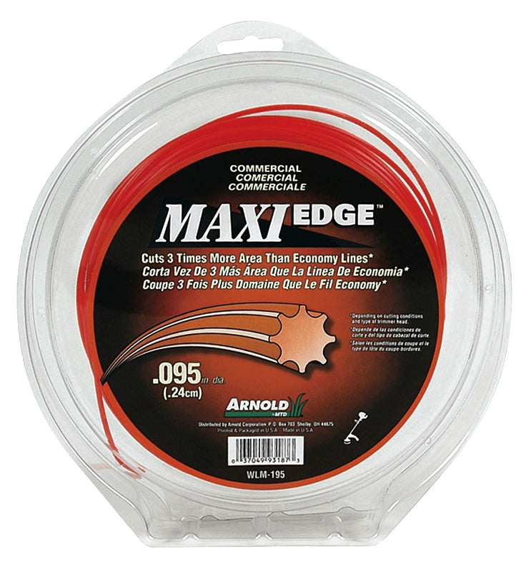 ARNOLD Arnold Maxi Edge Series WLM-195 Trimmer Line, 0.095 in Dia, 200 ft L, Polymer, Orange