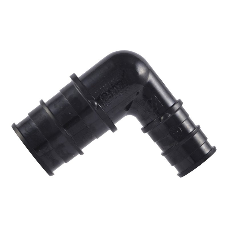 SHARKBITE SharkBite UA274A5 Reducing Elbow, 3/4 x 1/2 in, Barb, 90 deg Angle, Acudel Polymer, Black, 150 to 160 psi Pressure