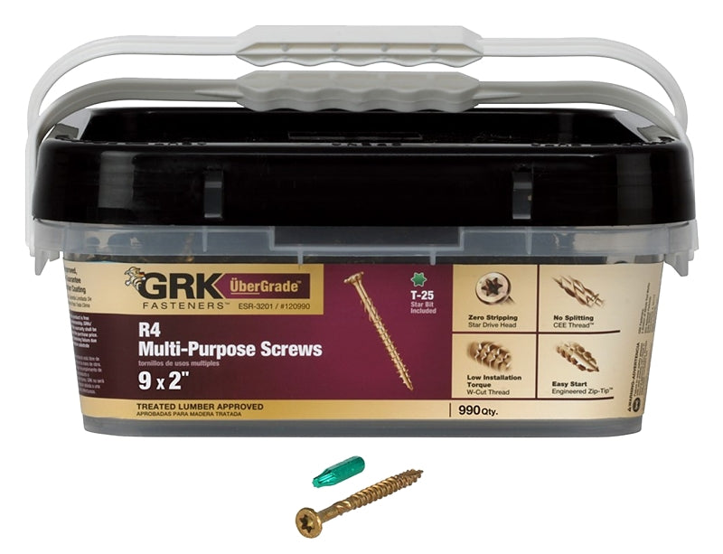 GRK FASTENERS GRK Fasteners R4 120990 Screw, #9 Thread, 2 in L, W-Cut Thread, Bugle Head, Star Drive, Self-Tapping Point, Steel