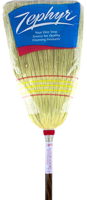 ZEPHYR MANUFACTURING Zephyr Black Beauty 32124 Broom, #24 Sweep Face, Broomcorn Bristle, Gold Bristle