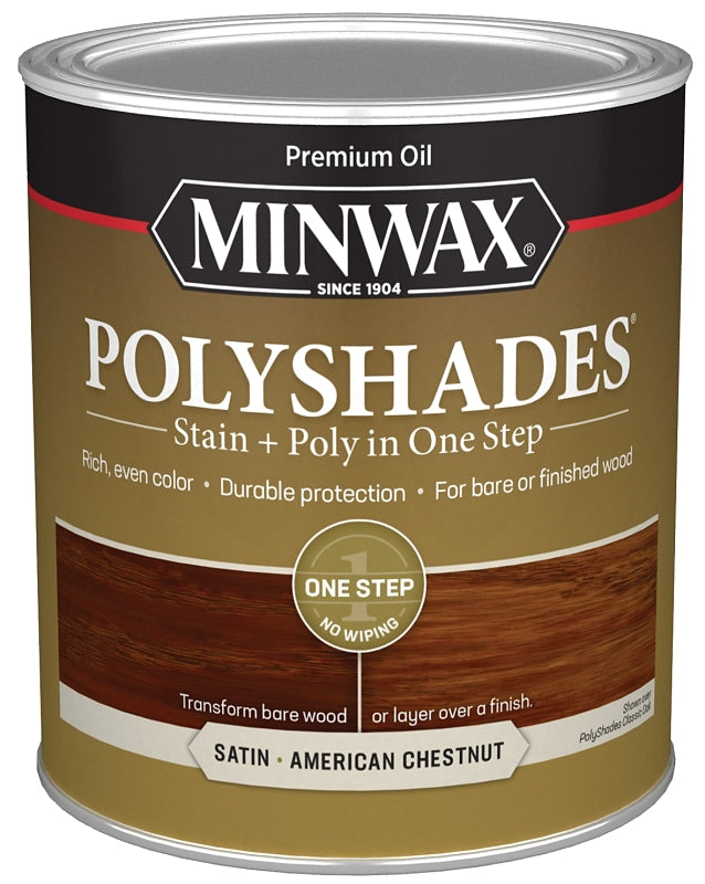 MINWAX Minwax PolyShades 613750444 Polyurethane, Satin, Liquid, American Chestnut, 1 qt Can