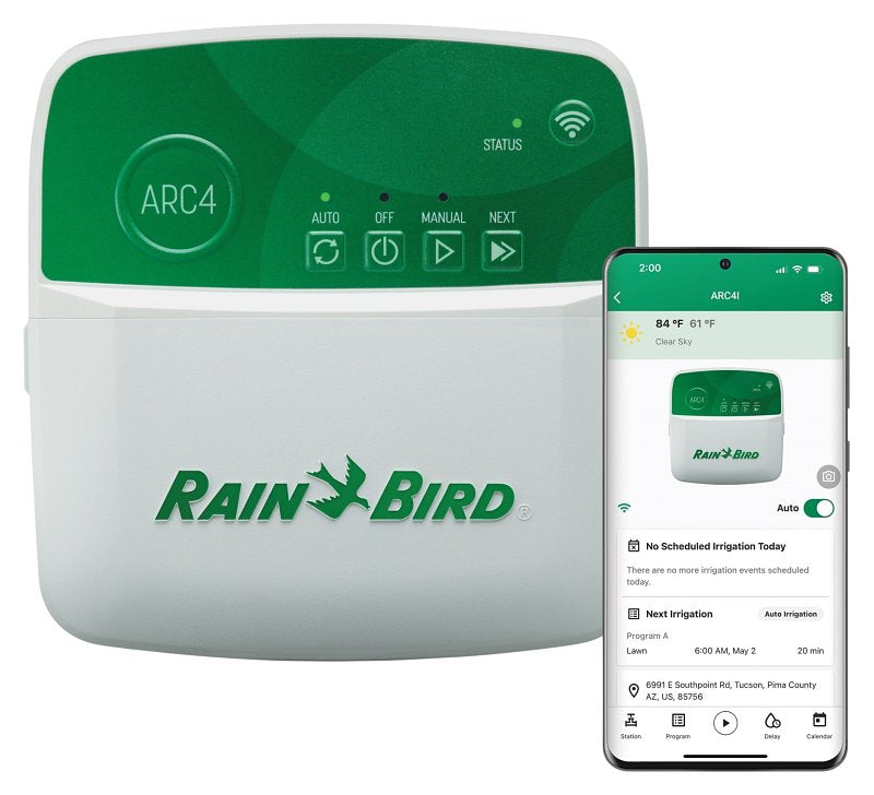 RAINBIRD Rain Bird ARC Series ARC4I 4-Zone Smart Irrigation Controller, 4-Station, 3-Program, 4 Start Times per Program, Wall