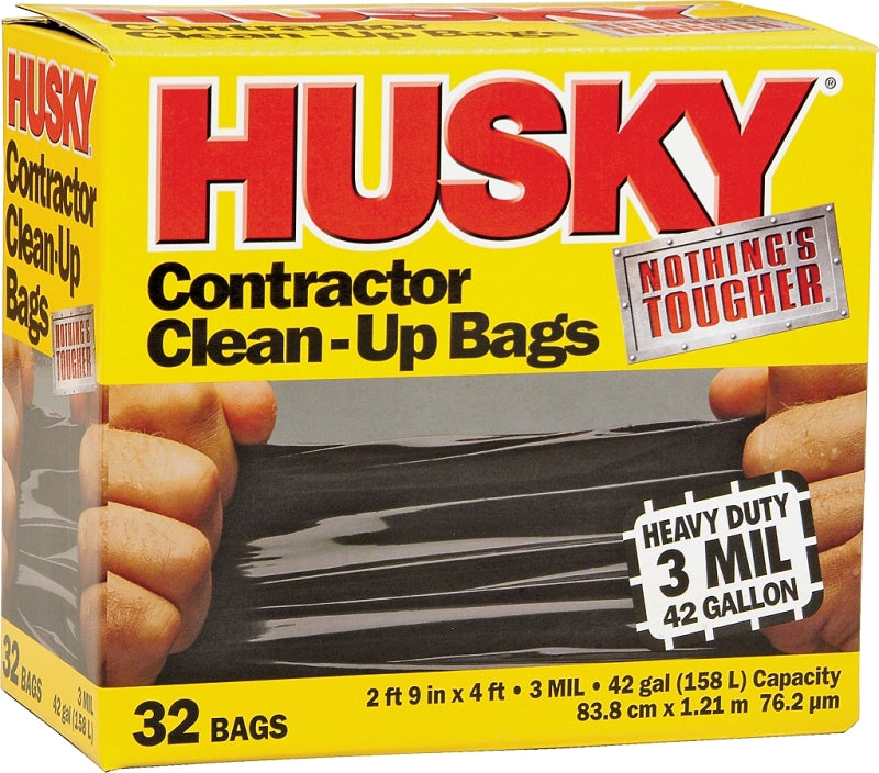 POLY-AMERICA Husky HK42WC032B Contractor Clean-Up Bag, 42 gal, Black, Polyethylene