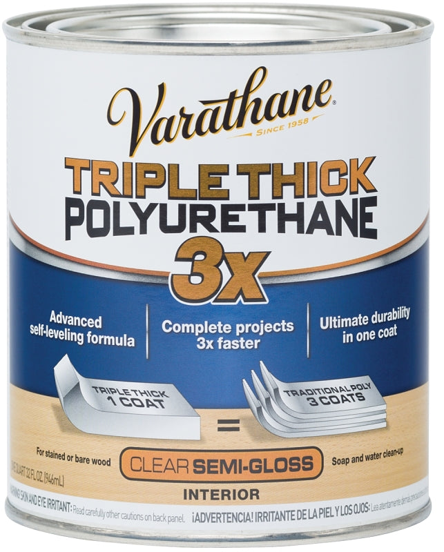 VARATHANE Varathane 284472 Polyurethane, Oil Base, Clear, Semi-Gloss, Liquid, 1 qt Can, 1.025 Specific Gravity