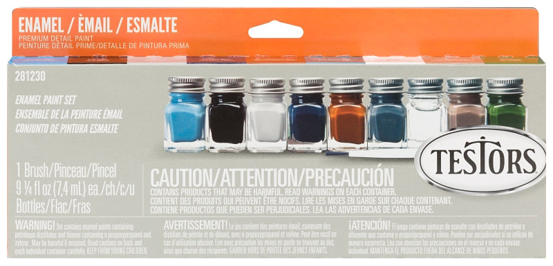 TESTORS Testors 281230 Enamel Paint Set, 0.25 oz Bottle, Includes: Flat Black, Thinner Enamel Paints and (1) Paint Brush