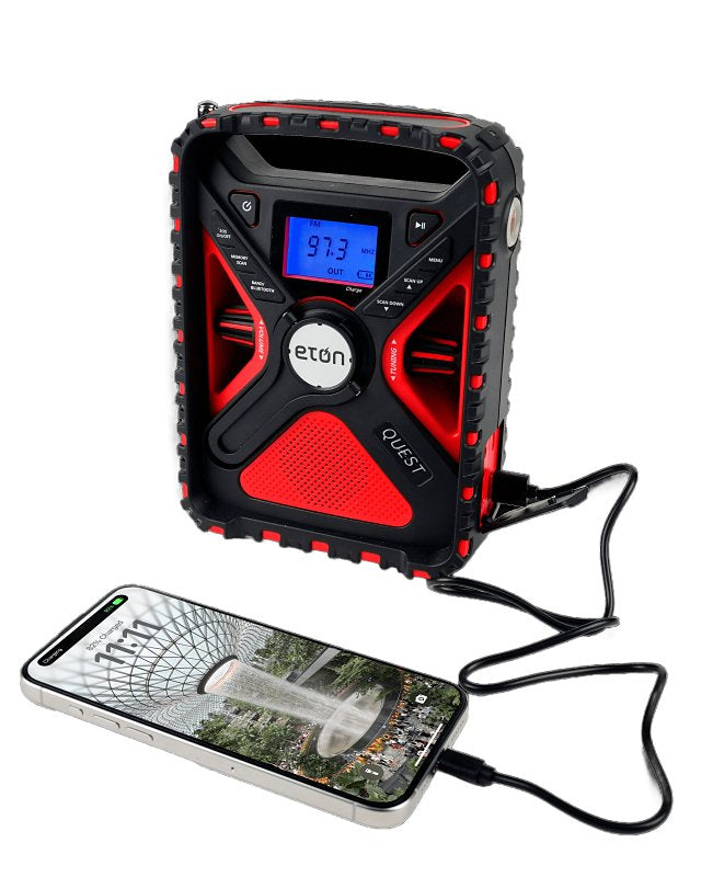 ETON eton Quest NFRX5QUEST Solar-Powered NOAA Weather Radio and Emergency Flashlight, Battery, Solar, Backlit LCD Display