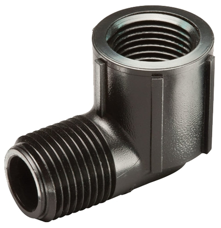 RAINBIRD Rain Bird SWGS050S Pipe Elbow, 1/2 in Connection, MNPT x FNPT, Plastic/Polyethylene, Black