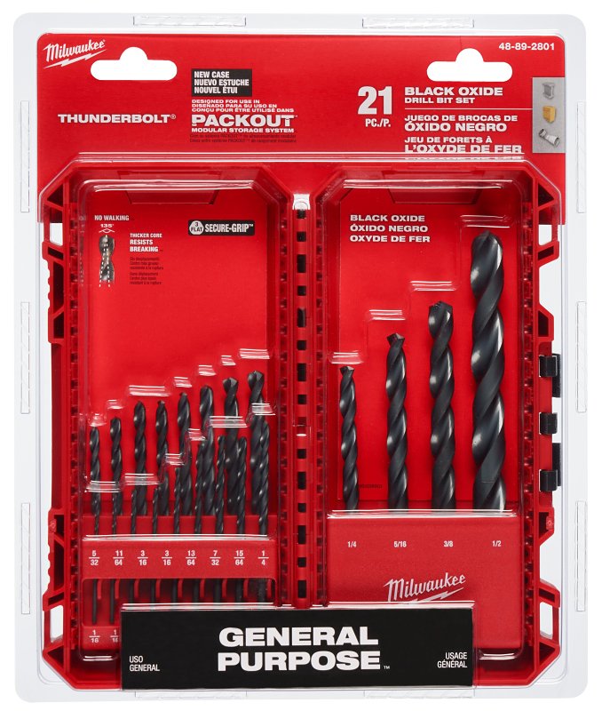 MILWAUKEE Milwaukee Thunderbolt 48-89-2801 Drill Bit Set, 21-Piece, Steel, Black Oxide TOOLS MILWAUKEE