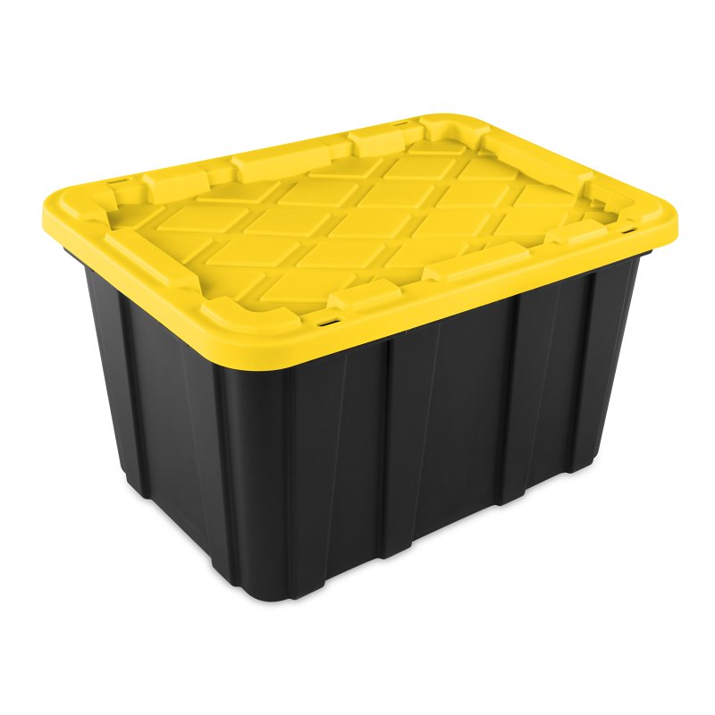 STERILITE Sterilite 50659Y06 Industrial Tote, 27 gal, Snap-On Locking, Polypropylene, Black/Yellow Lily