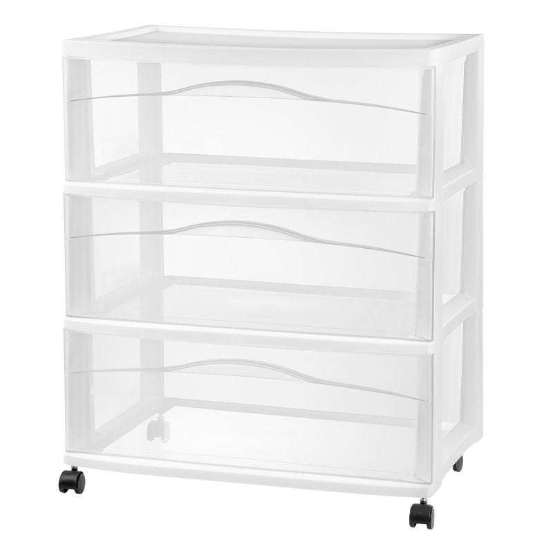 STERILITE 3-DRAWER CART WIDE WHT 24.5IN
