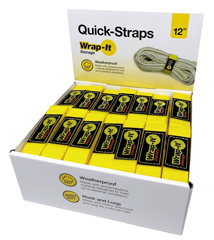 WRAP IT STORAGE Wrap-It Storage 100-BS-12YE Cable Wrap, 1 in W, 12 in L, Polypropylene, Yellow, Hook and Loop Adhesive