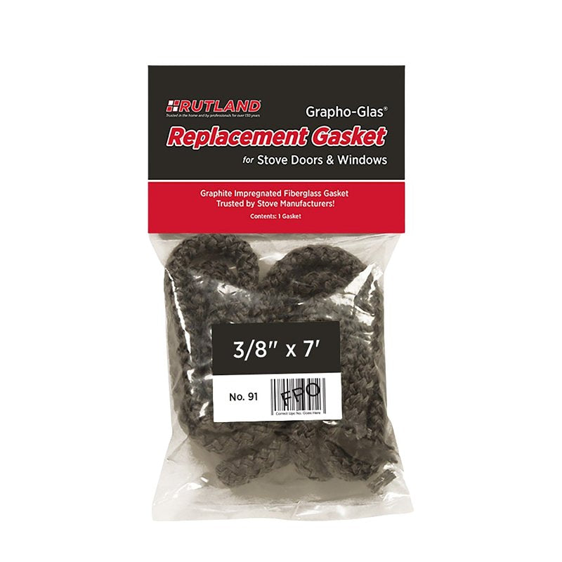 SELKIRK Rutland Grapho-Glas 91 Replacement Stove Gasket, 84 in L, 3/8 in W, Fiberglass