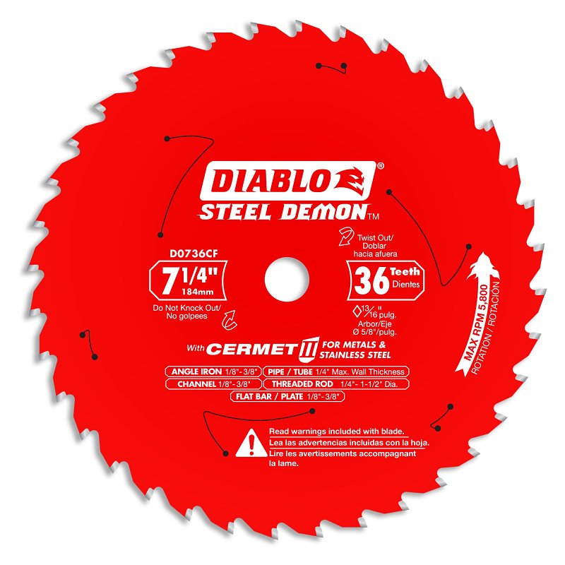 DIABLO Diablo Steel Demon D0736CF Saw Blade, 7-1/4 in Dia, 5/8 in Arbor, 36-Teeth, Cermet II Cutting Edge TOOLS DIABLO