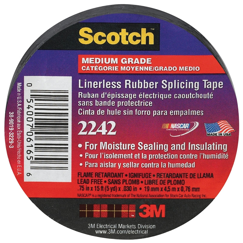 SCOTCH Scotch 6165-BA-10 Splicing Tape, 15 ft L, 3/4 in W, Rubber Backing, Black