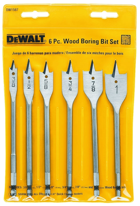 DEWALT DEWALT DW1587 Spade Bit Set, Heavy-Duty, 6-Piece, Carbon Steel