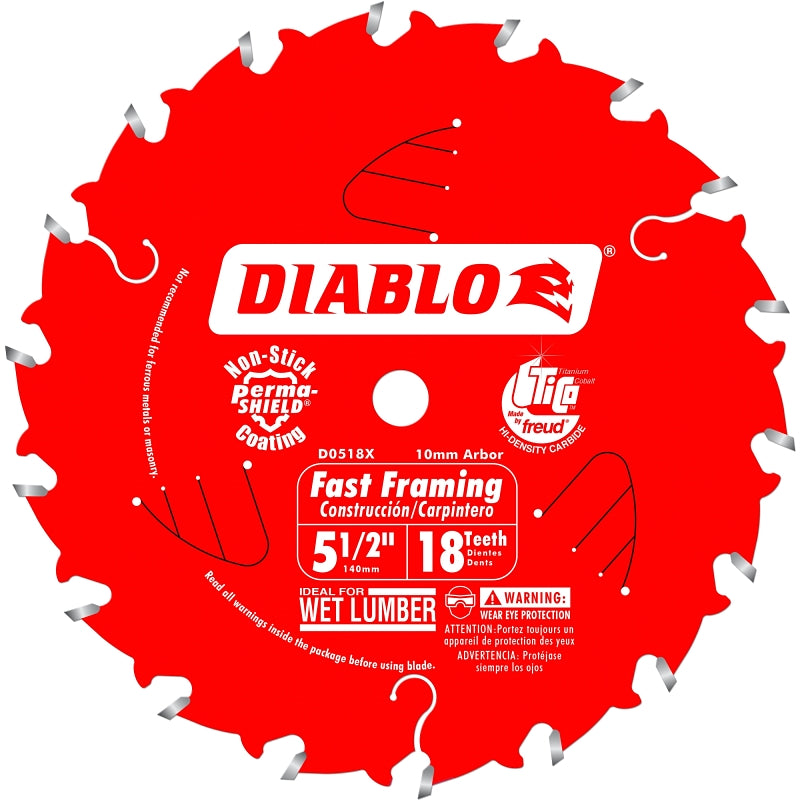DIABLO Diablo D055018WMX Fast Framing Saw Blade, 5-1/2 in Dia, 20 mm Arbor, 18-Teeth