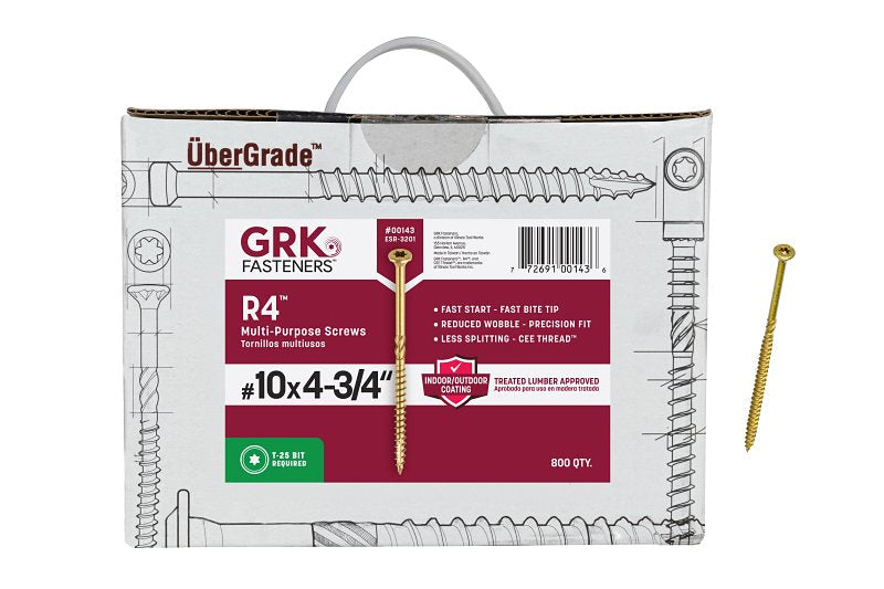 GRK FASTENERS GRK Fasteners R4 00143 Framing and Decking Screw, #10 Thread, 4-3/4 in L, Round Head, Star Drive, Steel HARDWARE & FARM SUPPLIES GRK FASTENERS