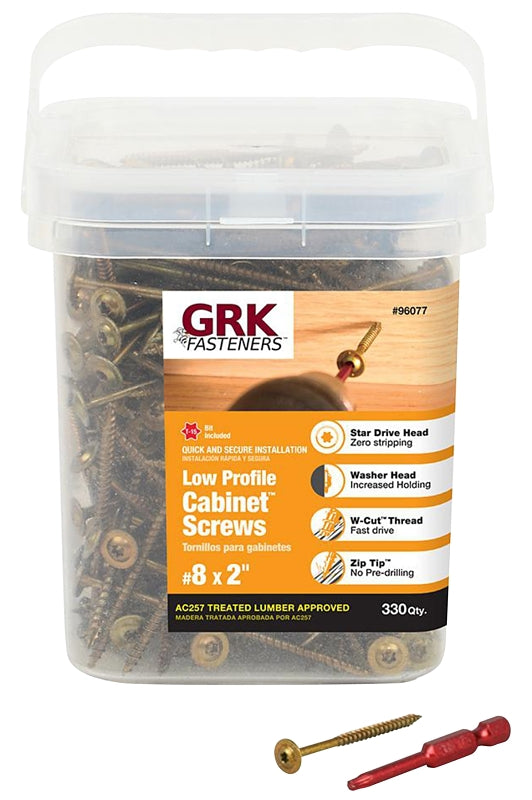 GRK FASTENERS GRK Fasteners 96077 Cabinet Screw, #8 Thread, 2 in L, Washer Head, Star Drive, Steel, 330 PK HARDWARE & FARM SUPPLIES GRK FASTENERS