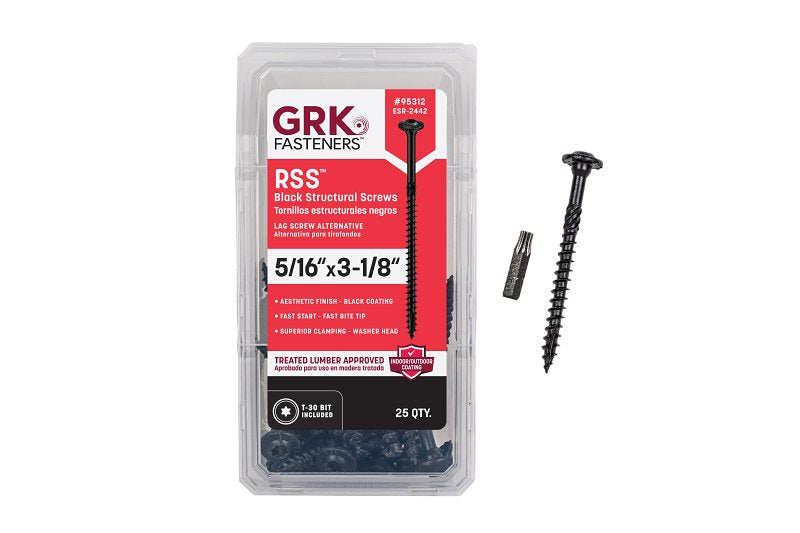 GRK FASTENERS GRK Fasteners RSS Series 95312 Structural Screw, 3-1/8 in L, Coarse Thread, Washer Head, Torx Drive, Steel, Zinc-Plated
