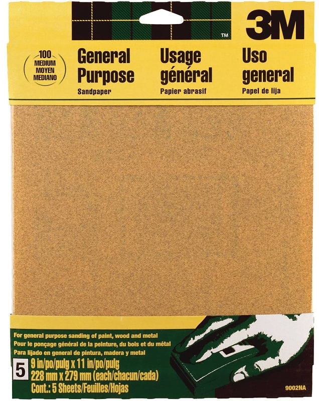 3M 3M 9002 Sandpaper Sheet, 11 in L, 9 in W, Medium, 100 Grit, Aluminum Oxide Abrasive, Paper Backing