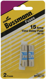 BUSSMANN Bussmann BP/SC-15 Time Delay Fuse, 15 A, 600 VAC, 170 VDC, 10, 100 kA Interrupt, Glass Body ELECTRICAL BUSSMANN