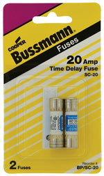 BUSSMANN Bussmann BP/SC-20 Time Delay Fuse, 20 A, 600 VAC, 170 VDC, 10, 100 kA Interrupt, Glass Body ELECTRICAL BUSSMANN