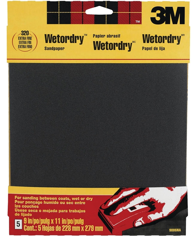 3M 3M 9086 Sandpaper, 11 in L, 9 in W, Silicone Carbide Abrasive, 320 Grit, Extra Fine PAINT 3M