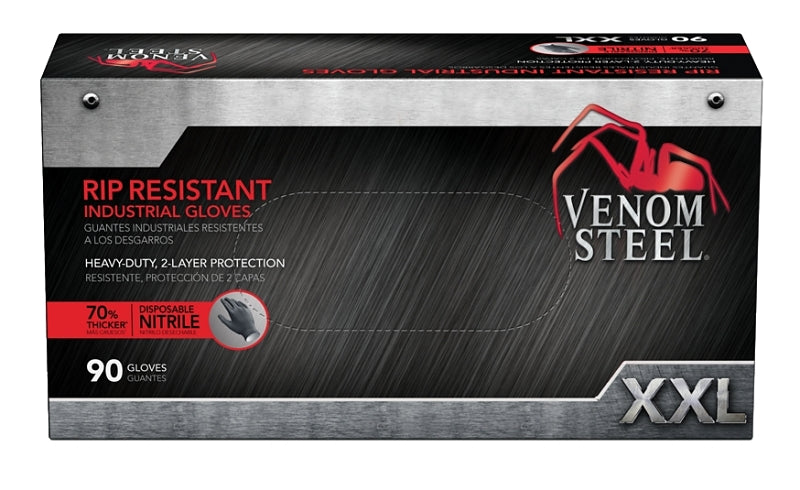 VENOM Venom Steel VEN6146N Disposable Gloves, 2XL, Nitrile, Powder-Free, Black, 9-1/2 in L