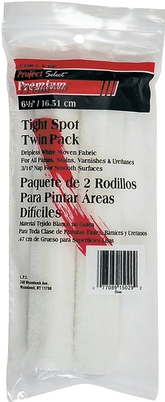 LINZER Linzer RC150-2 Roller Cover, 3/16 in Thick Nap, 6-1/2 in L, Woven Fabric Cover, White