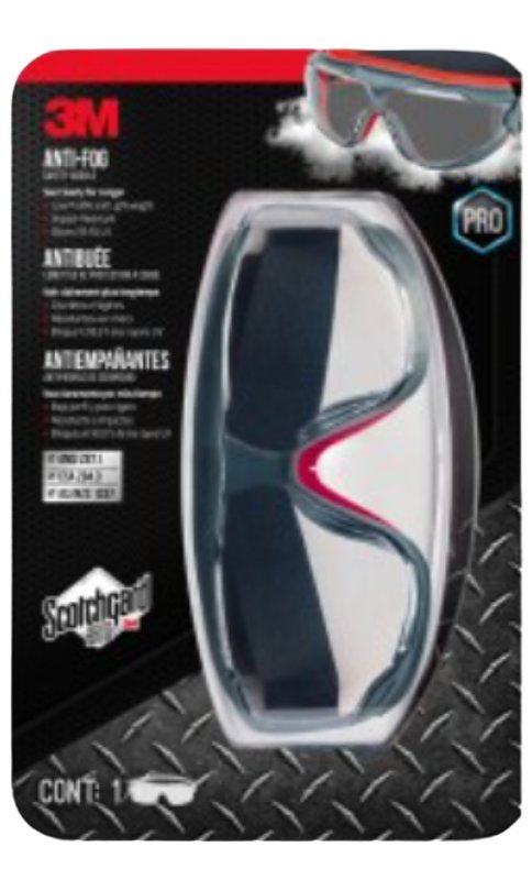 3M 3M 47212H1-VDC-PS Goggles, Anti-Fog Lens, Wraparound Frame, Polycarbonate Frame, Gray/Red Frame, UV Protection: 99.9 %