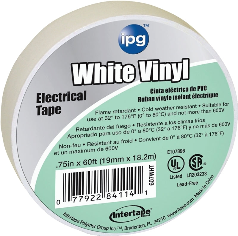 IPG IPG 85828 Electrical Tape, 60 ft L, 3/4 in W, PVC Backing, White ELECTRICAL IPG